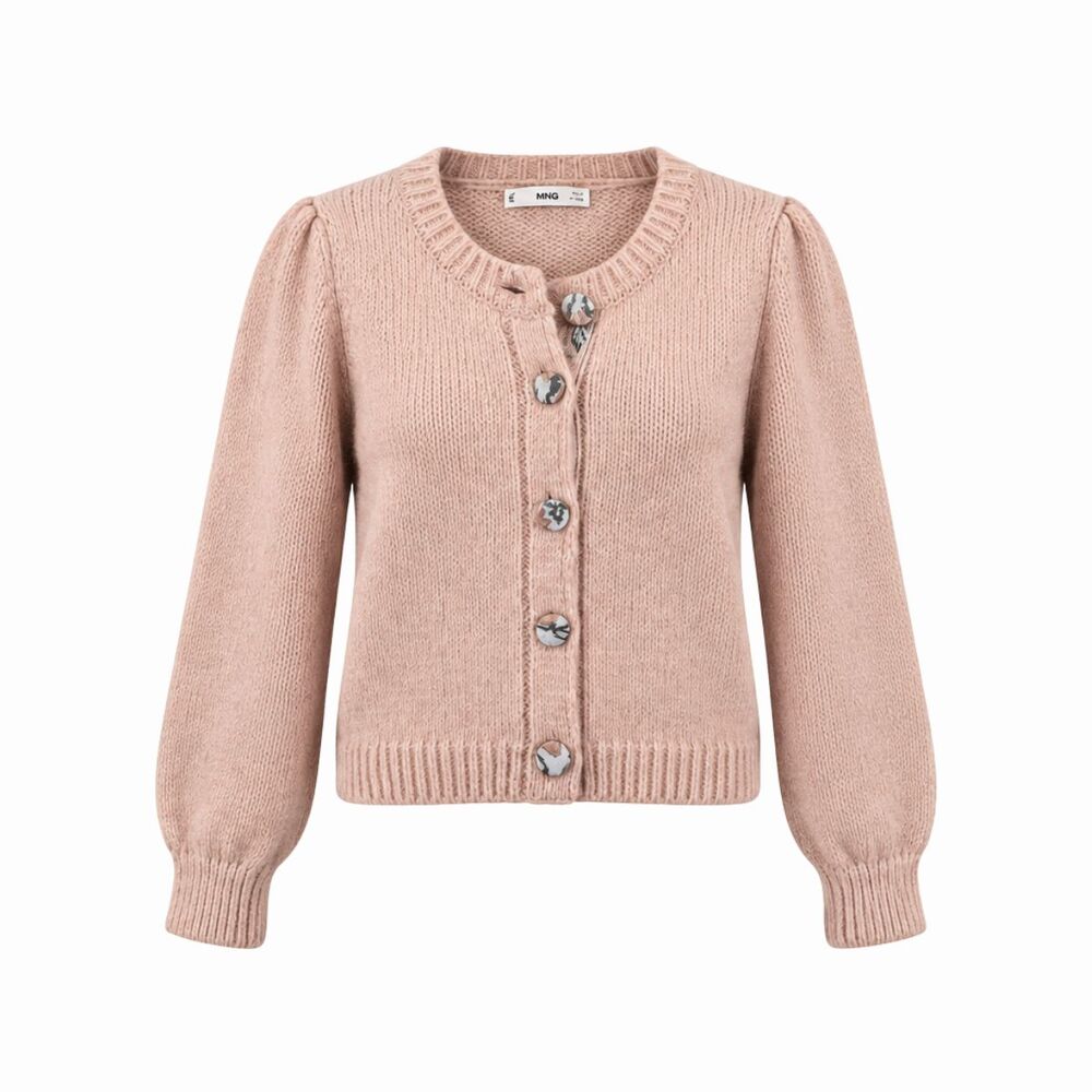 MANGO Womens Cardigan Pink Mathilda Alpaca Chunky Knit Sweater Grandma Small
